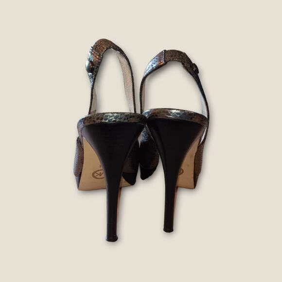 Michael Kors Peep Toe sling back stiletto heels silver snakeskin size 7 - Picture 3 of 4